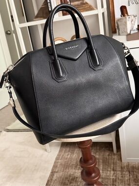 Givenchy Black Pebbled Leather Satchel with Detachable Strap
